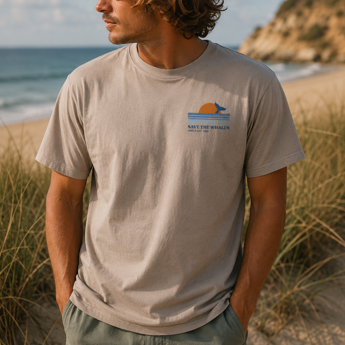 ORRCA Mens Save The Whales Tee - Mushroom